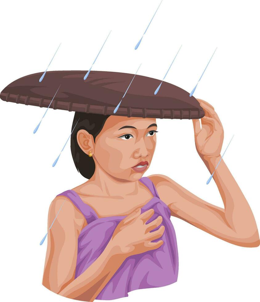 Vector of woman protecting herself from rain.