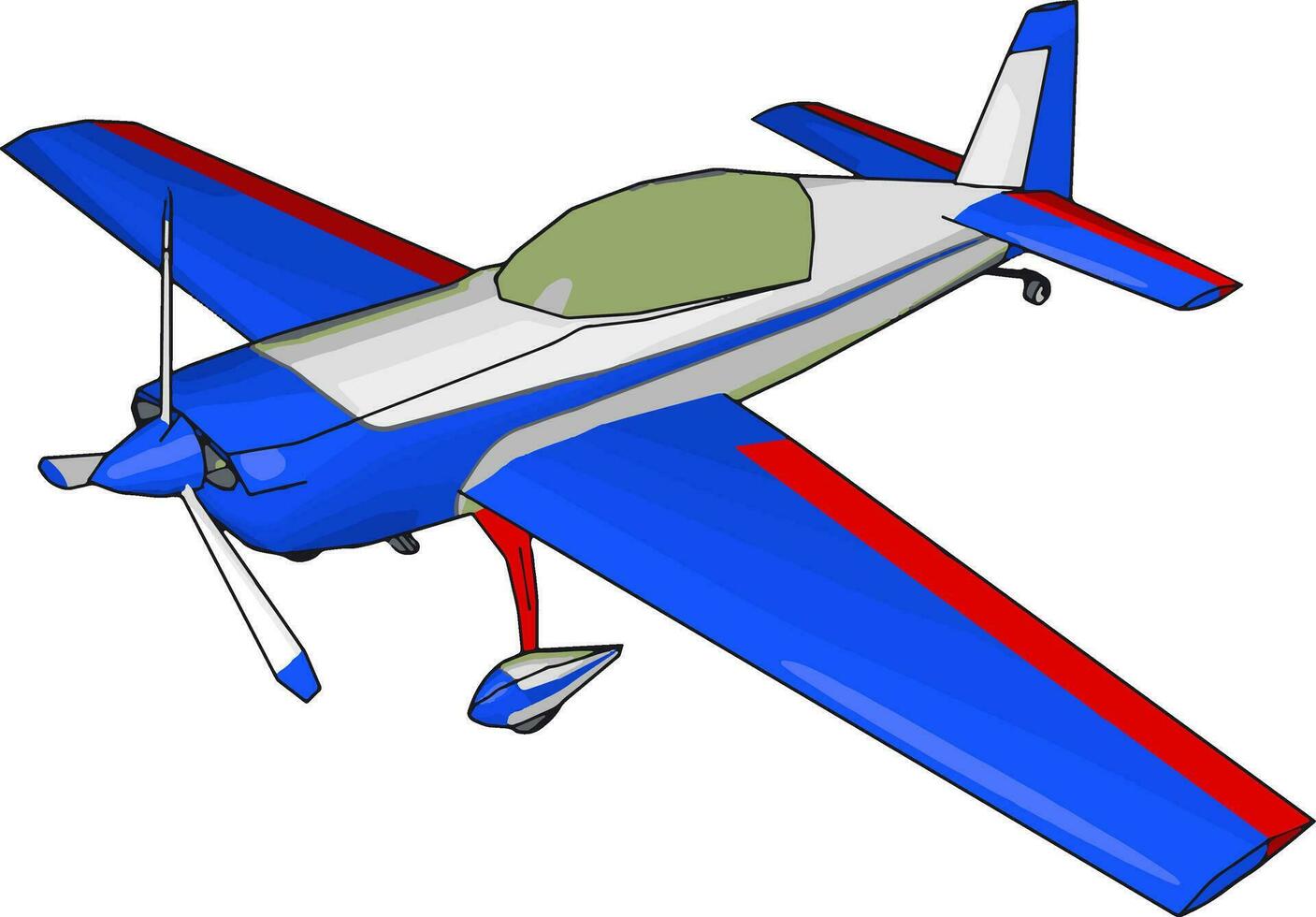 Planeador azul, ilustración, vector sobre fondo blanco.