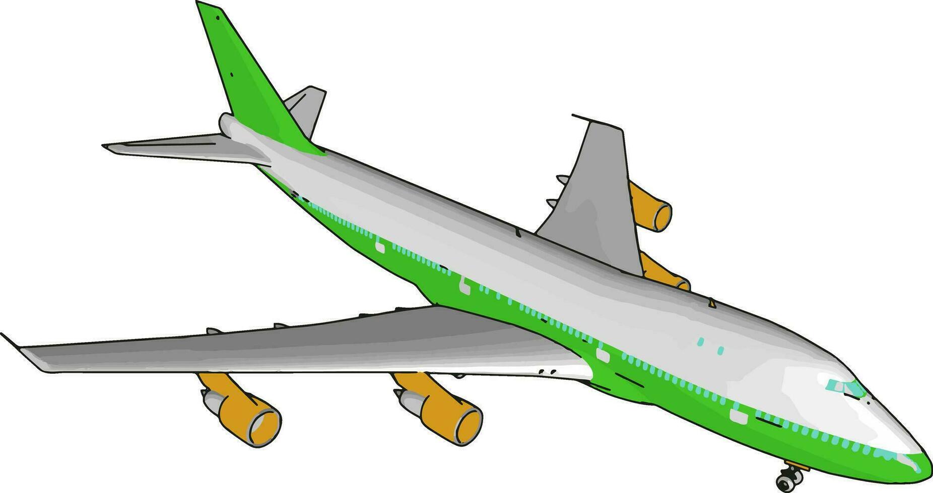 Green passenger plane, illustration, vector on white background.