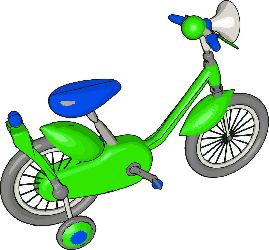 Pequeña bicicleta verde, ilustración, vector sobre fondo blanco.