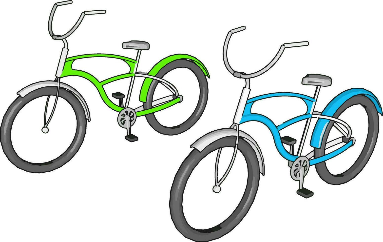 Green and blue bike, illustration, vector on white background.