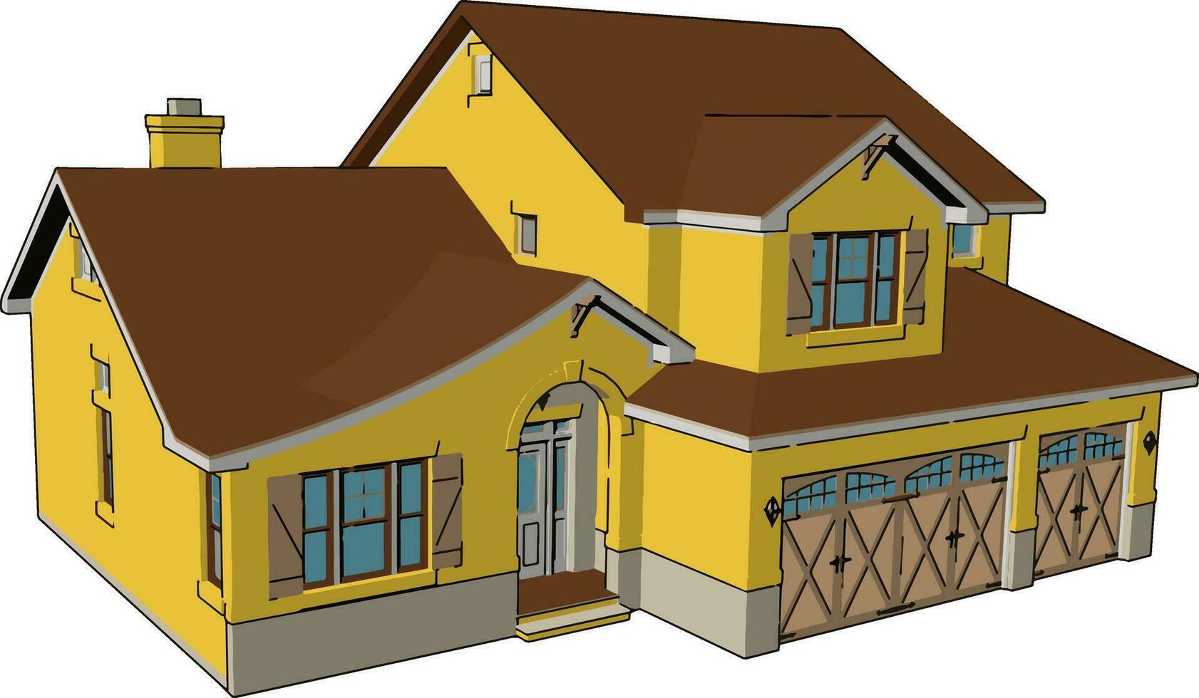 Big yellow house, illustration, vector on white background.