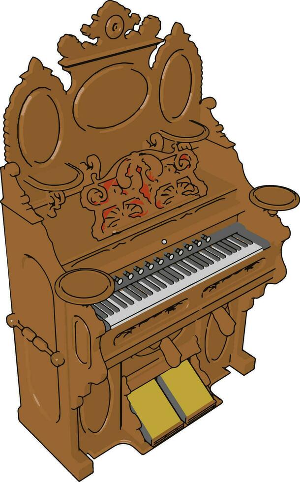 Brown piano, illustration, vector on white background.