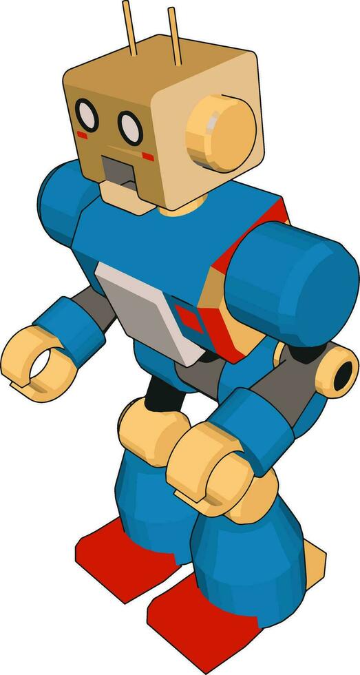 Blue robot toy, illustration, vector on white background.