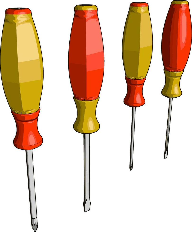 Red screwdrivers, illustration, vector on white background.