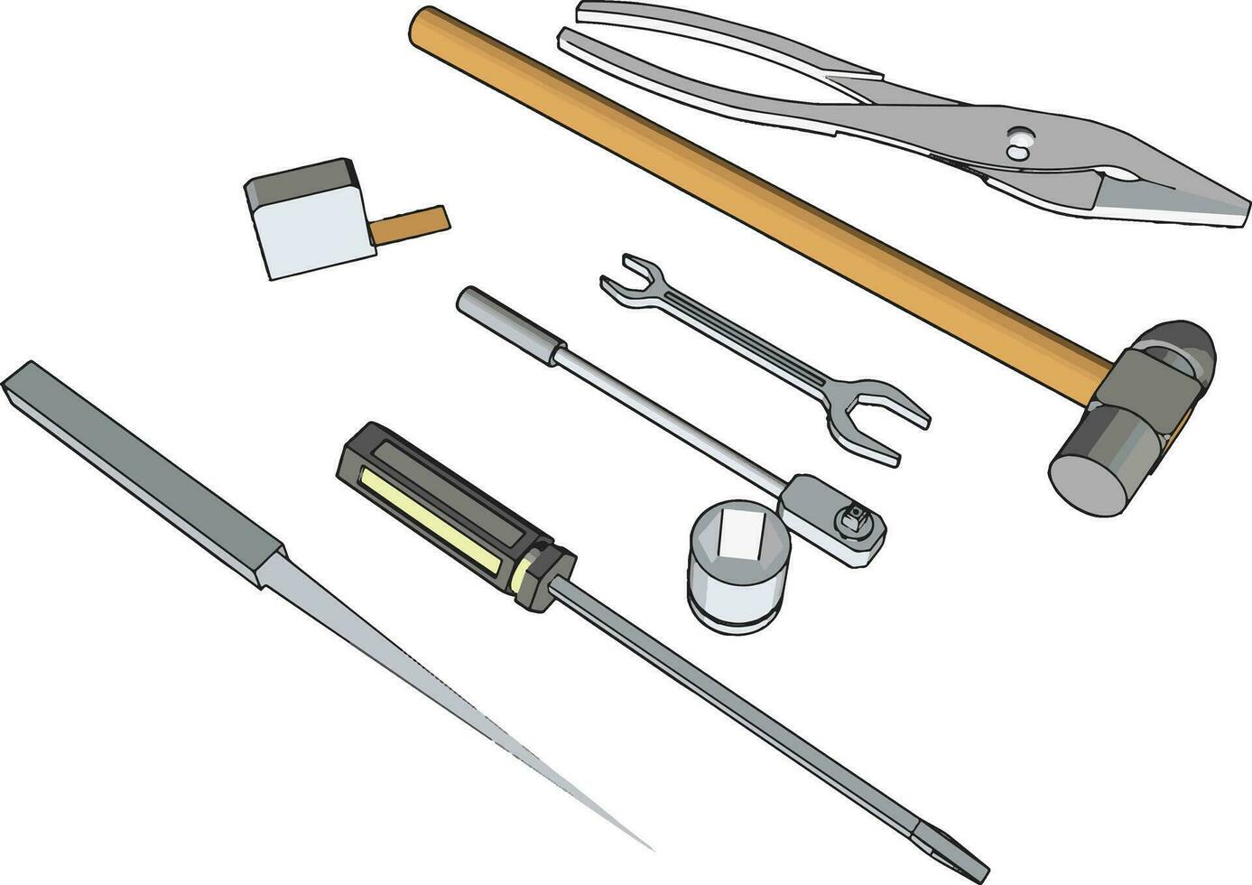 Multiple tools, illustration, vector on white background.