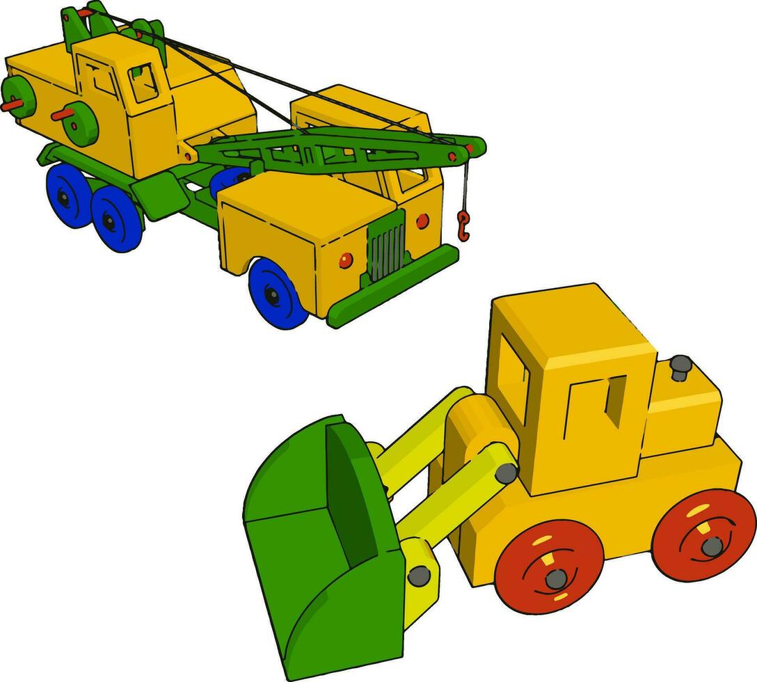 Yellow trucks, illustration, vector on white background.