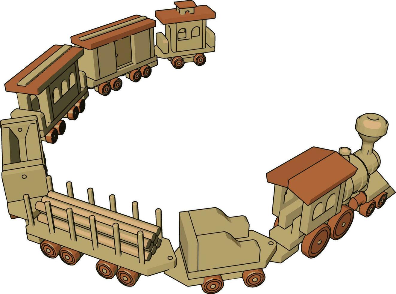 Little train toy, illustration, vector on white background.