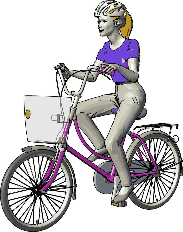 Girl riding bicycle with wearing helmet very active and sporty vector or color illustration