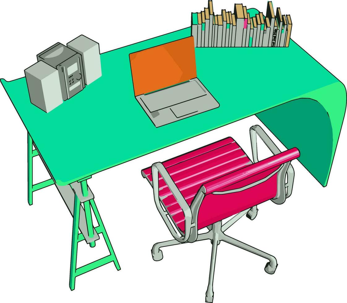 Desk chair with table vector or color illustration