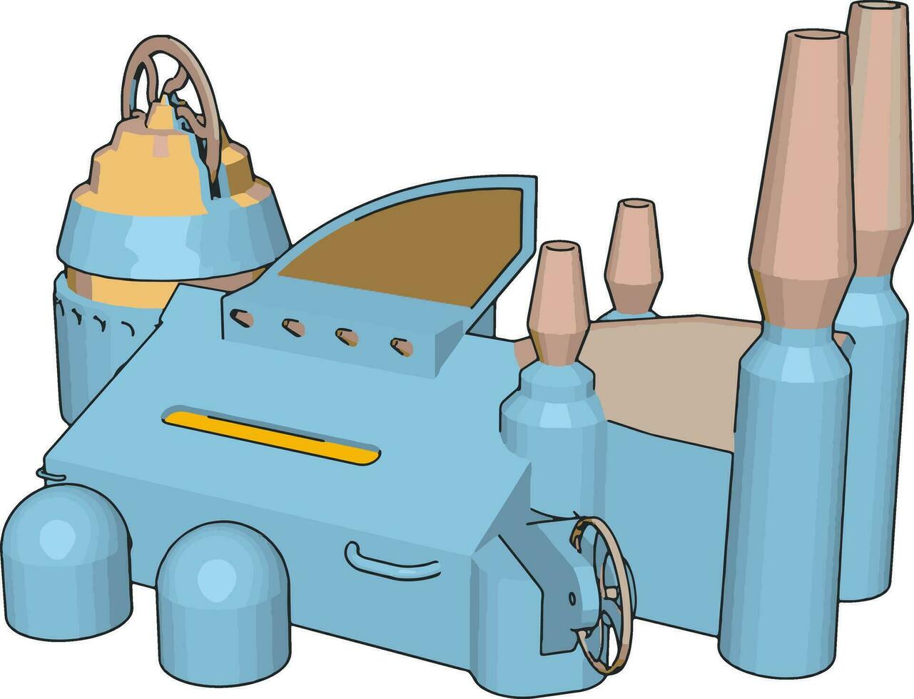 3D vector illustration of a blue manufacturing building white background