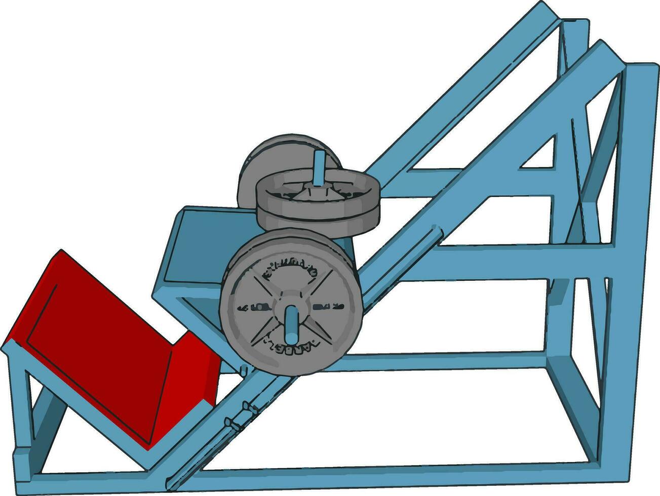 3D vector illustration of blue and red weight lifting machine on white background