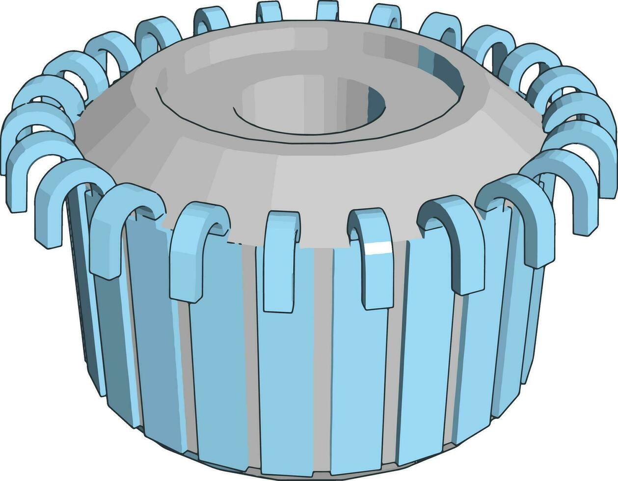 Simple vector illustration on white background of a blue and grey gear wheel
