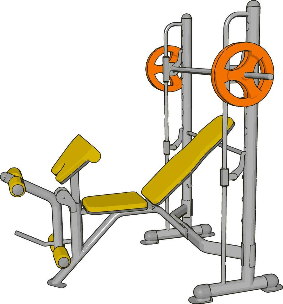 3D vector illustration of a yellow gym weight lifting device on white background
