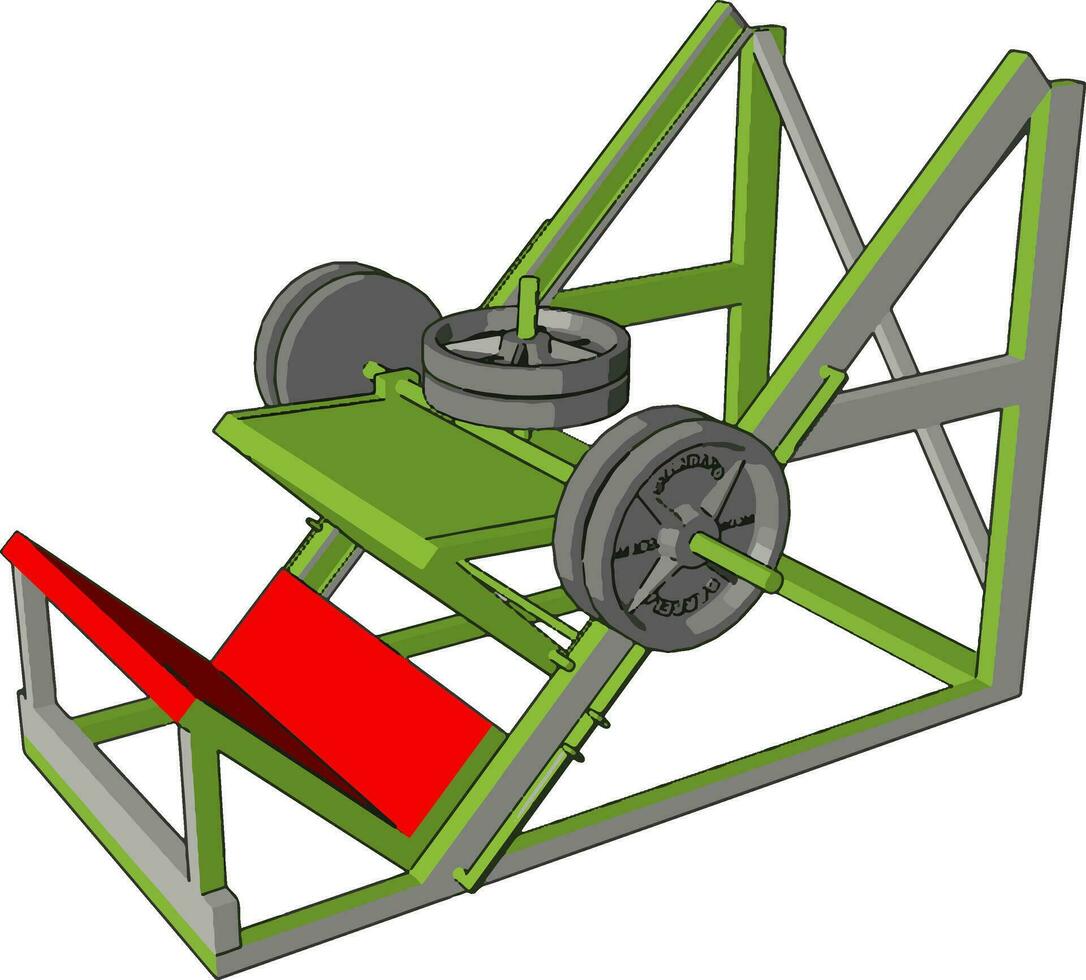 3D vector illustration of a red and green gym weight lifting device on a white background