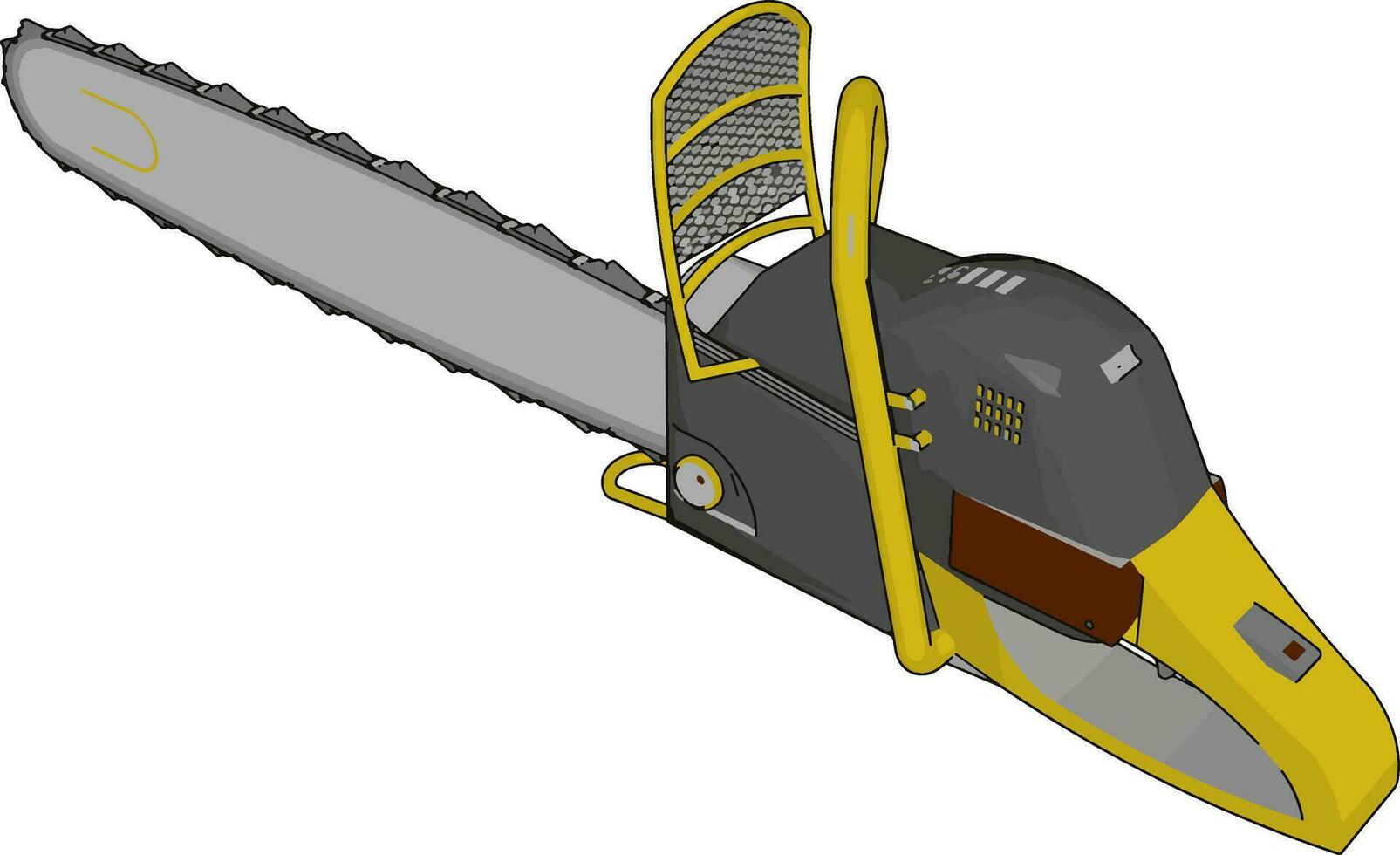 3D vector illustration of a grey and yellow chain saw white background