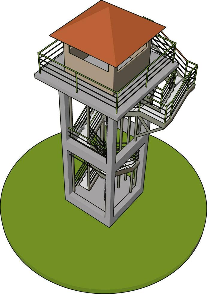3D vector illustration on white background  of a watch tower