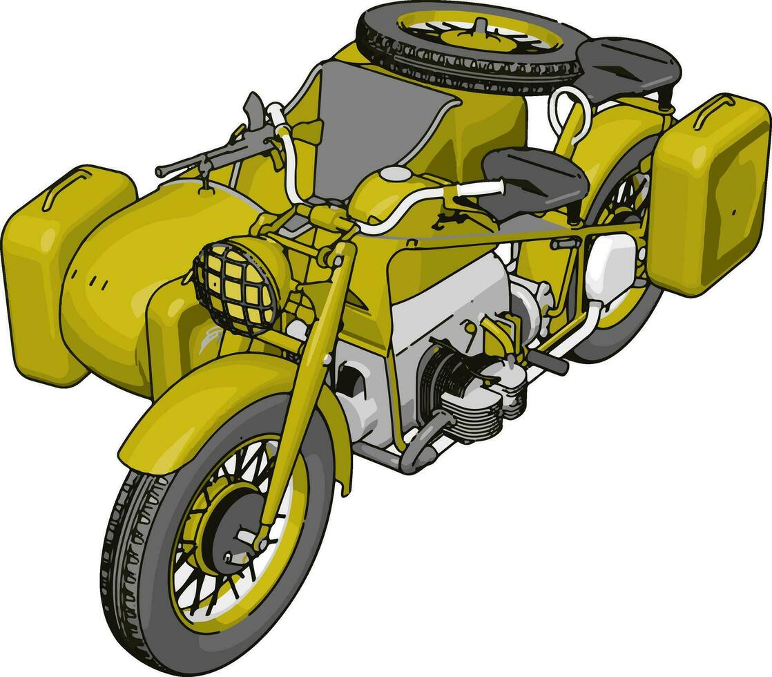 3D vector illustration on white background  of a military motorcycle with sidecar