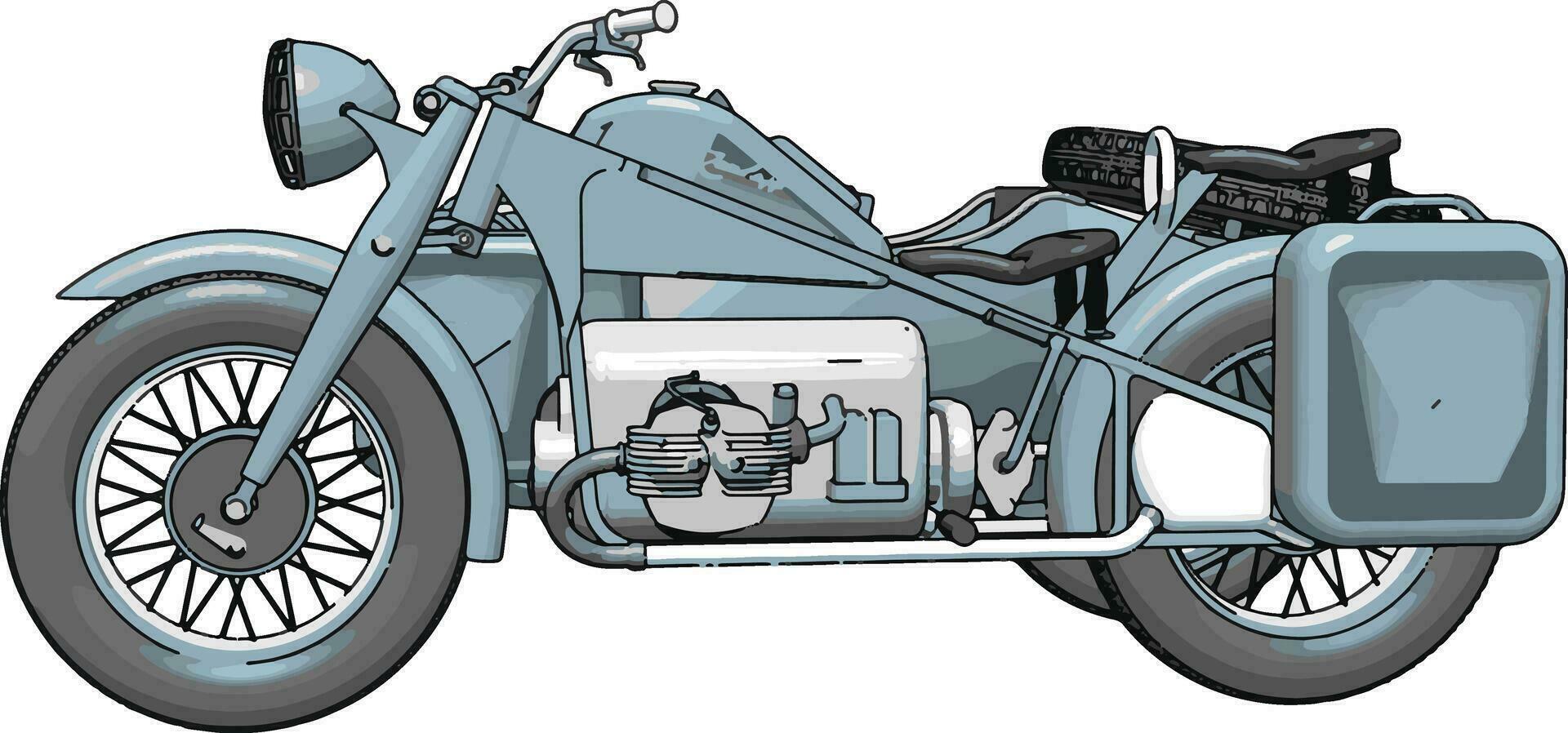 3D vector illustration on white background  of a military motorcycle with sidecar