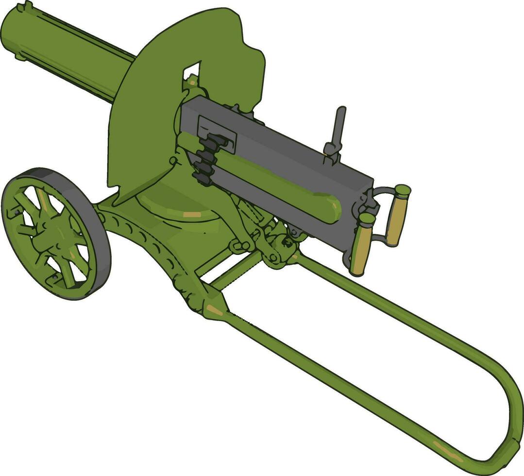 3D vector illustration on white background  of a green  military cannon