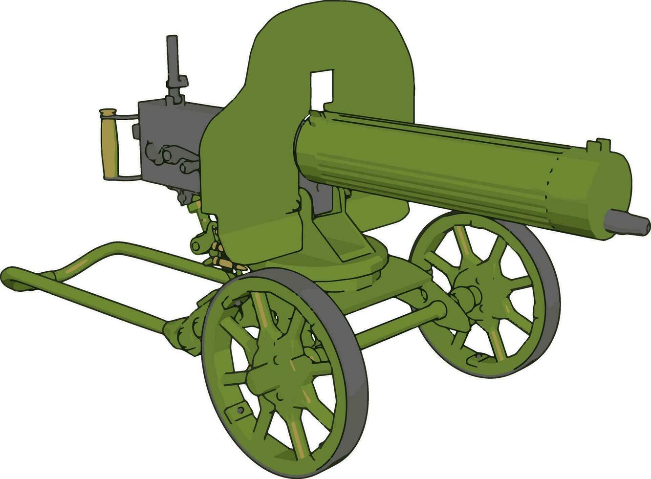 3D vector illustration on white background  of a green  military cannon