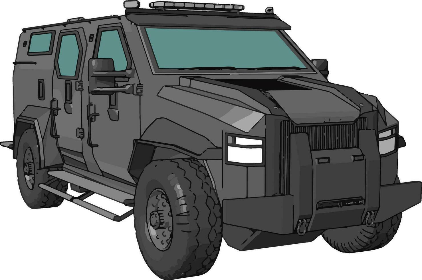 3D vector illustration of armed military vehicle on white background