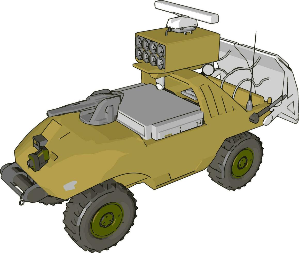 3D vector illustration on white background of a military missile launch vehicle