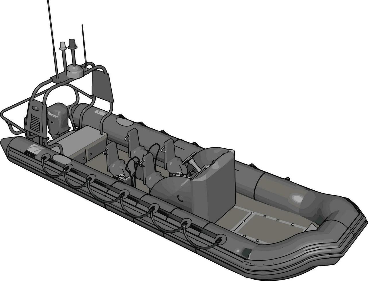 3D vector illustration on white background  of a military inflatable boat