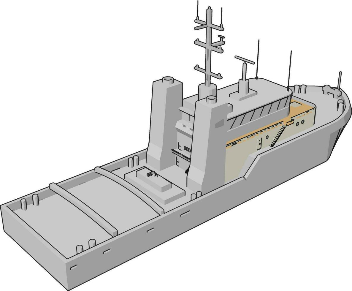 Simple vector illustration of a white navy battle ship white background