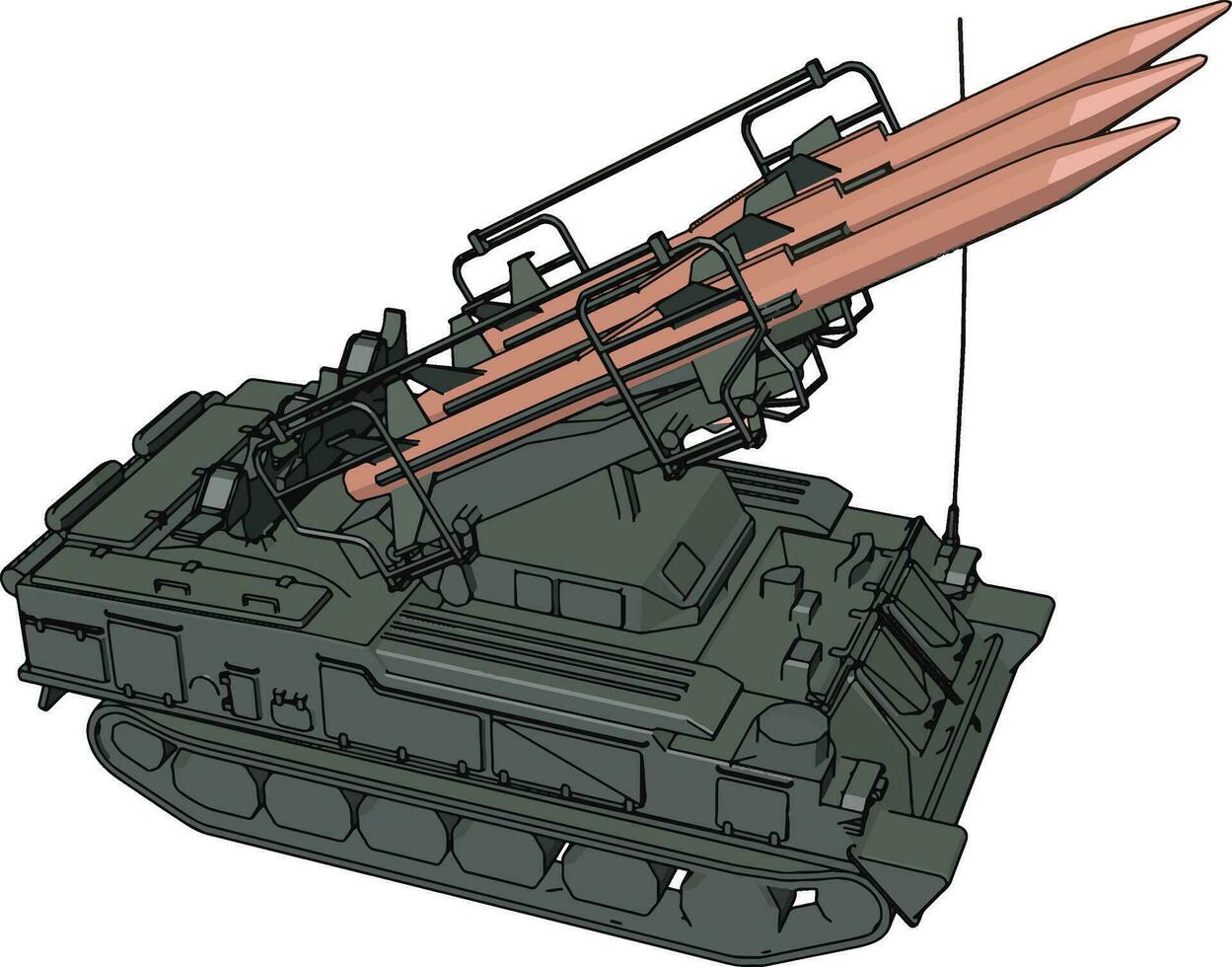 3D vector illustration on white background of a military missile tank