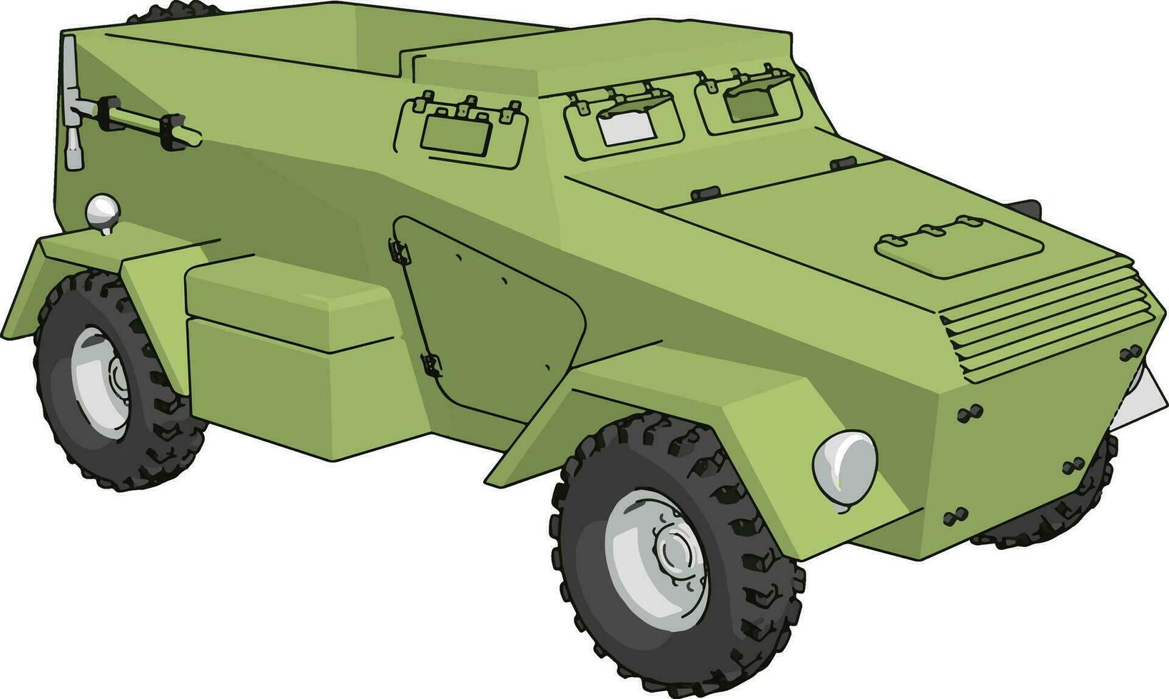 3D vector illustration on white background of a green armoured military vehicle