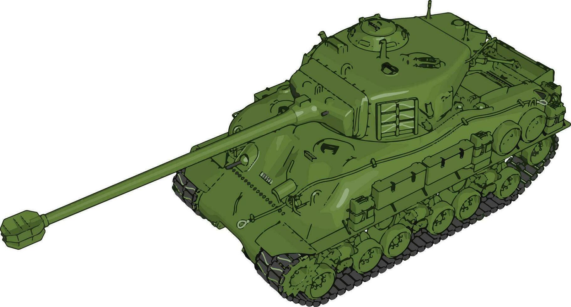 3D vector illustration on white background of a green military tank