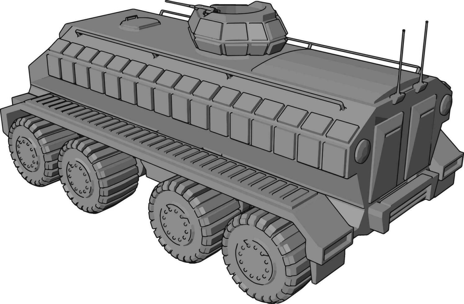 3D vector illustration on white background of a gray armoured military vehicle