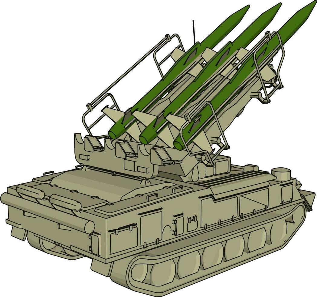 3D vector illustration on white background of a military missile tank