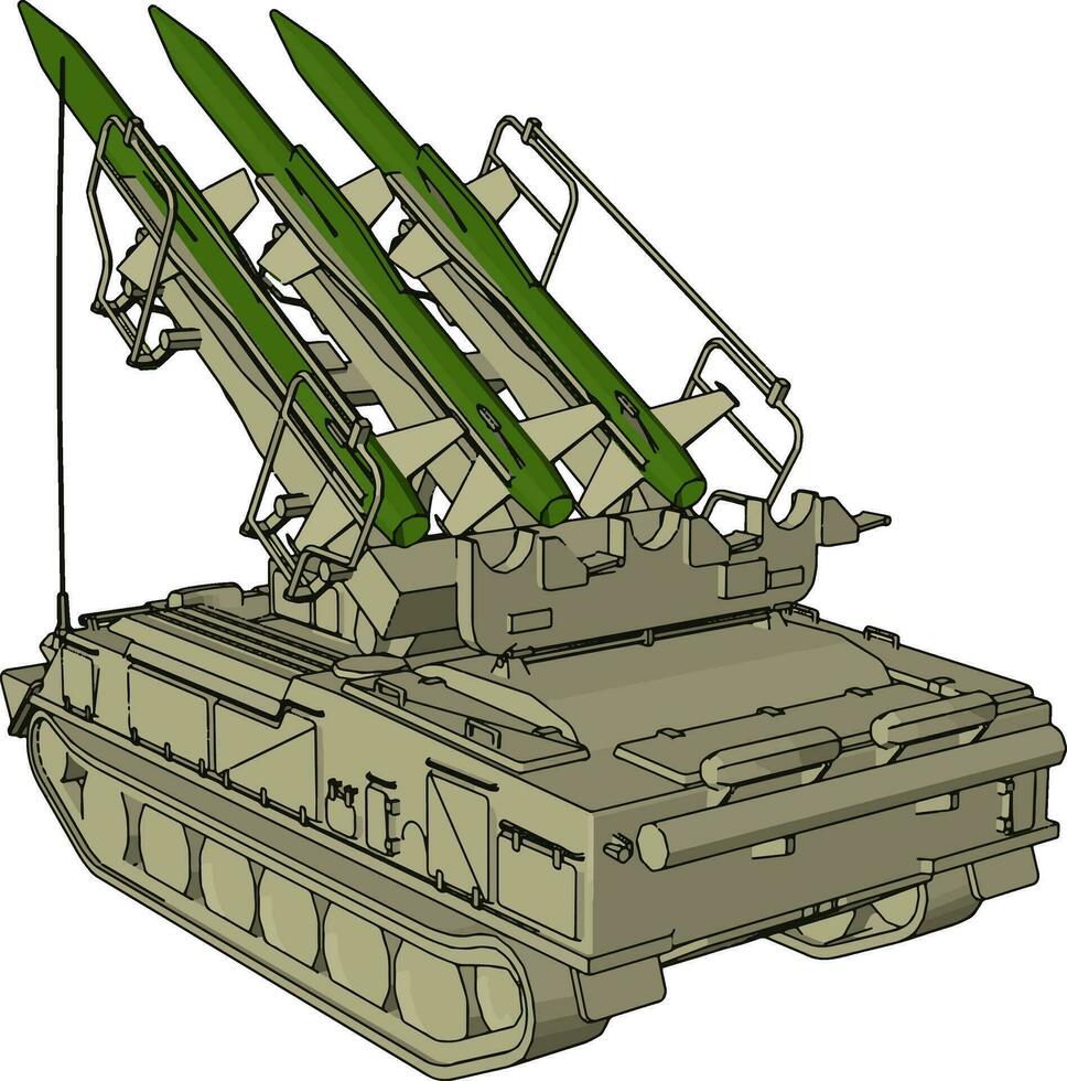 3D vector illustration on white background of a military missile tank