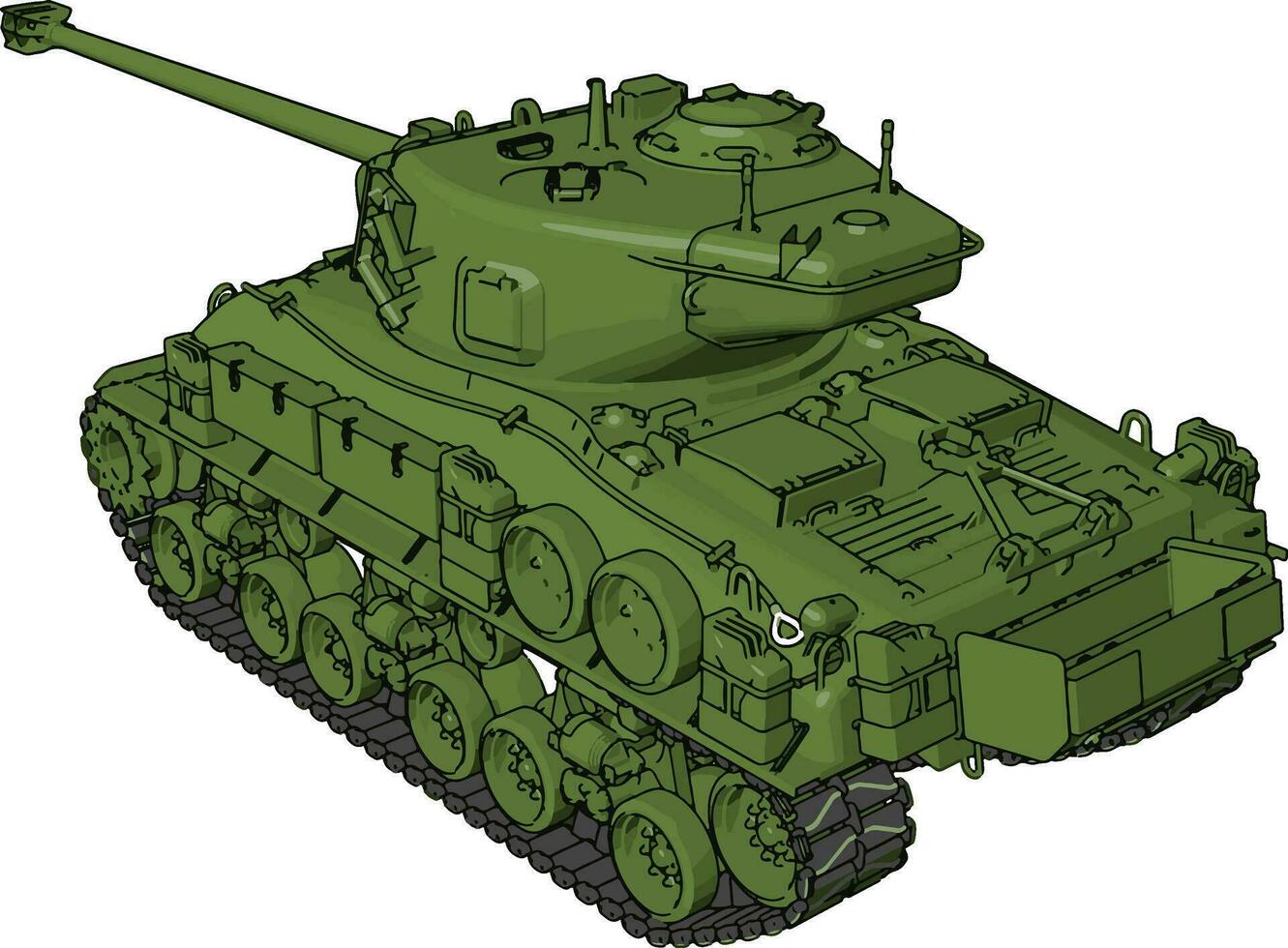 3D vector illustration on white background of a green military tank