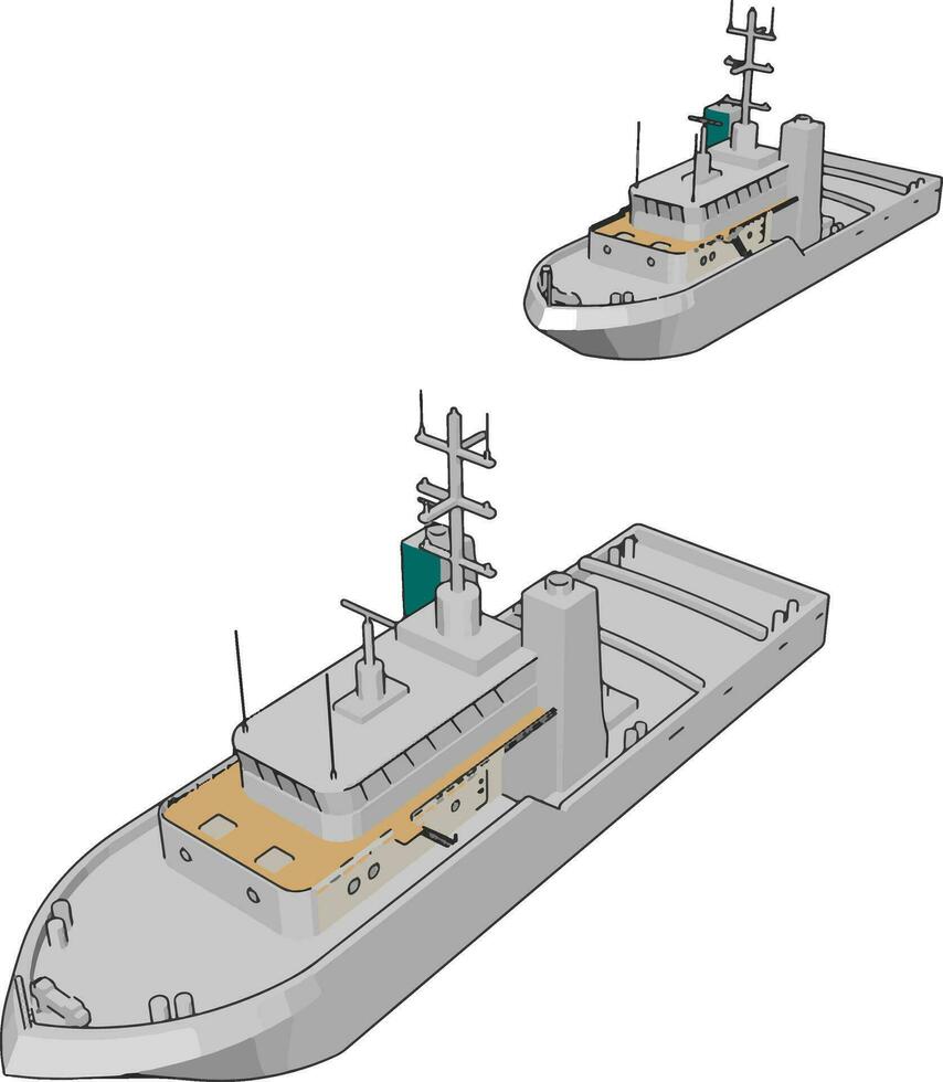 Vector illustration of two white navy battle ships white background