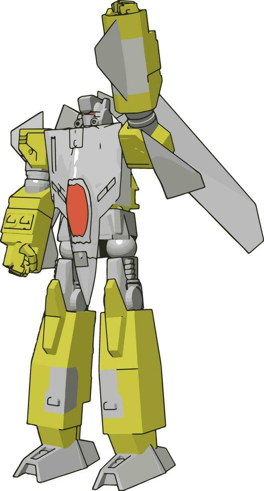 Grey and yellow robot vector illustration on white background