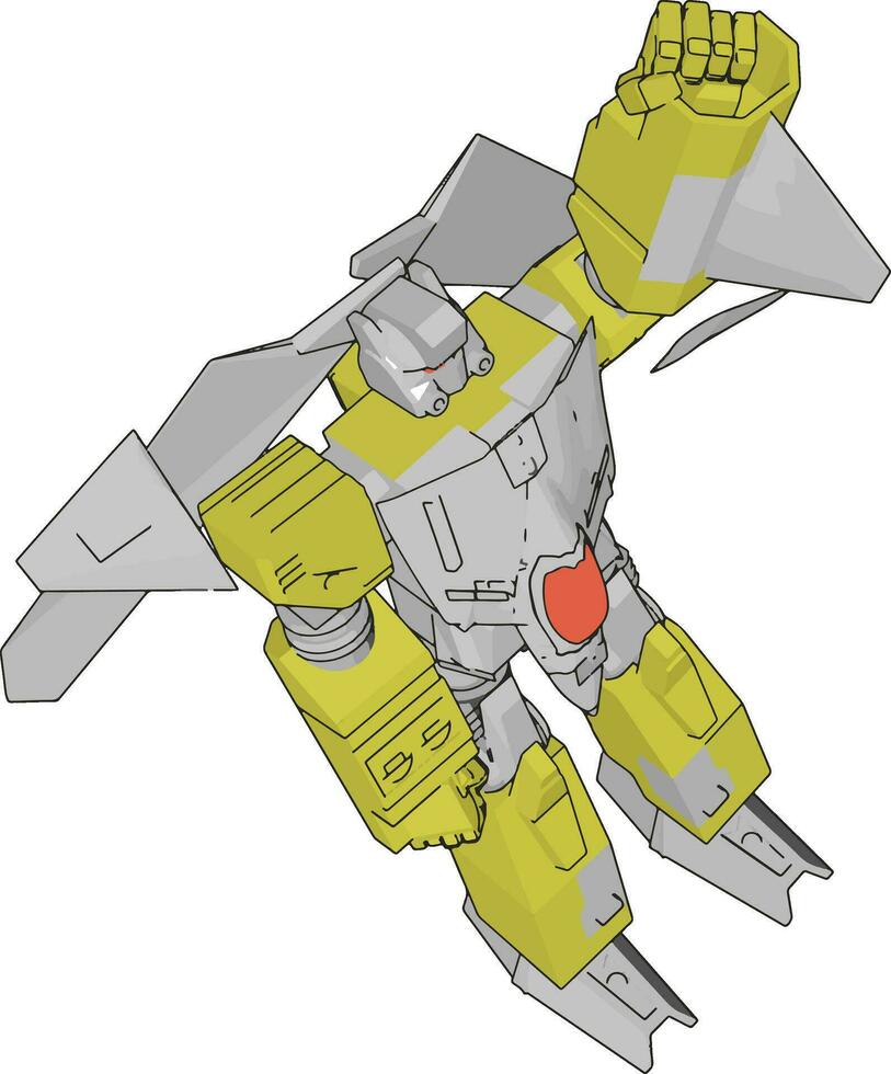 Vector illustration of a grey and yellow robot white background