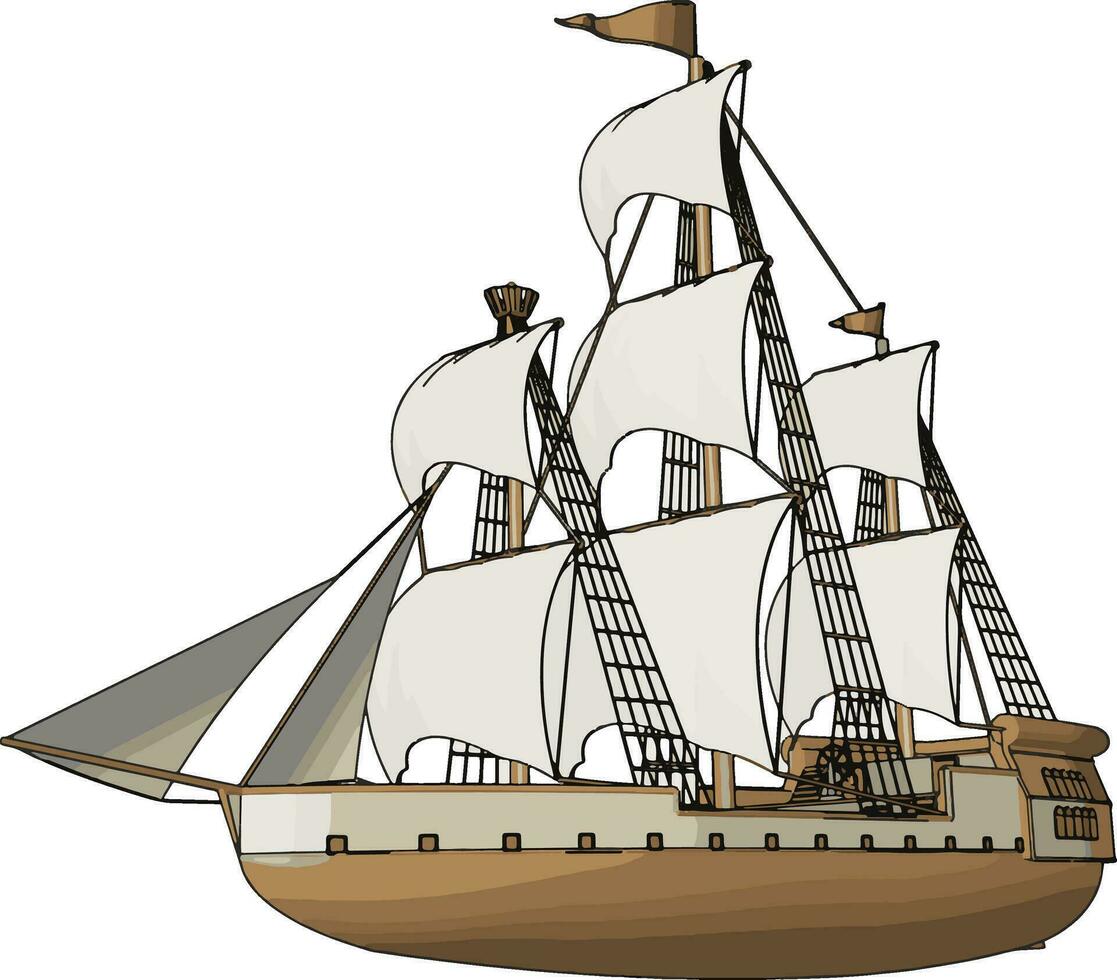 Simple vector illustration of an old sailing ship white backgorund