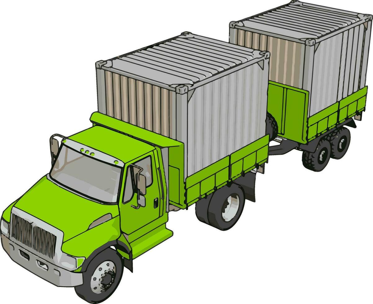 Green container truck with trailer vector illustration on white background