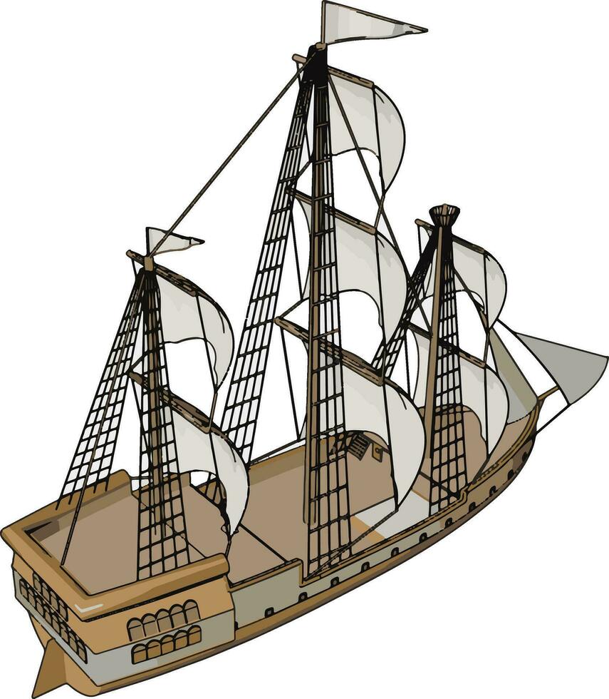 Simple vector illustration of an old sailing ship white backgorund