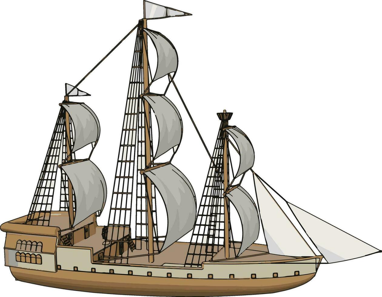 Simple vector illustration of an old sailing ship white backgorund