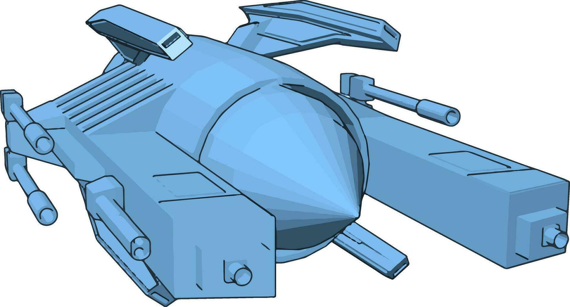 Light blue sci-fi battleship vector illustration on white background