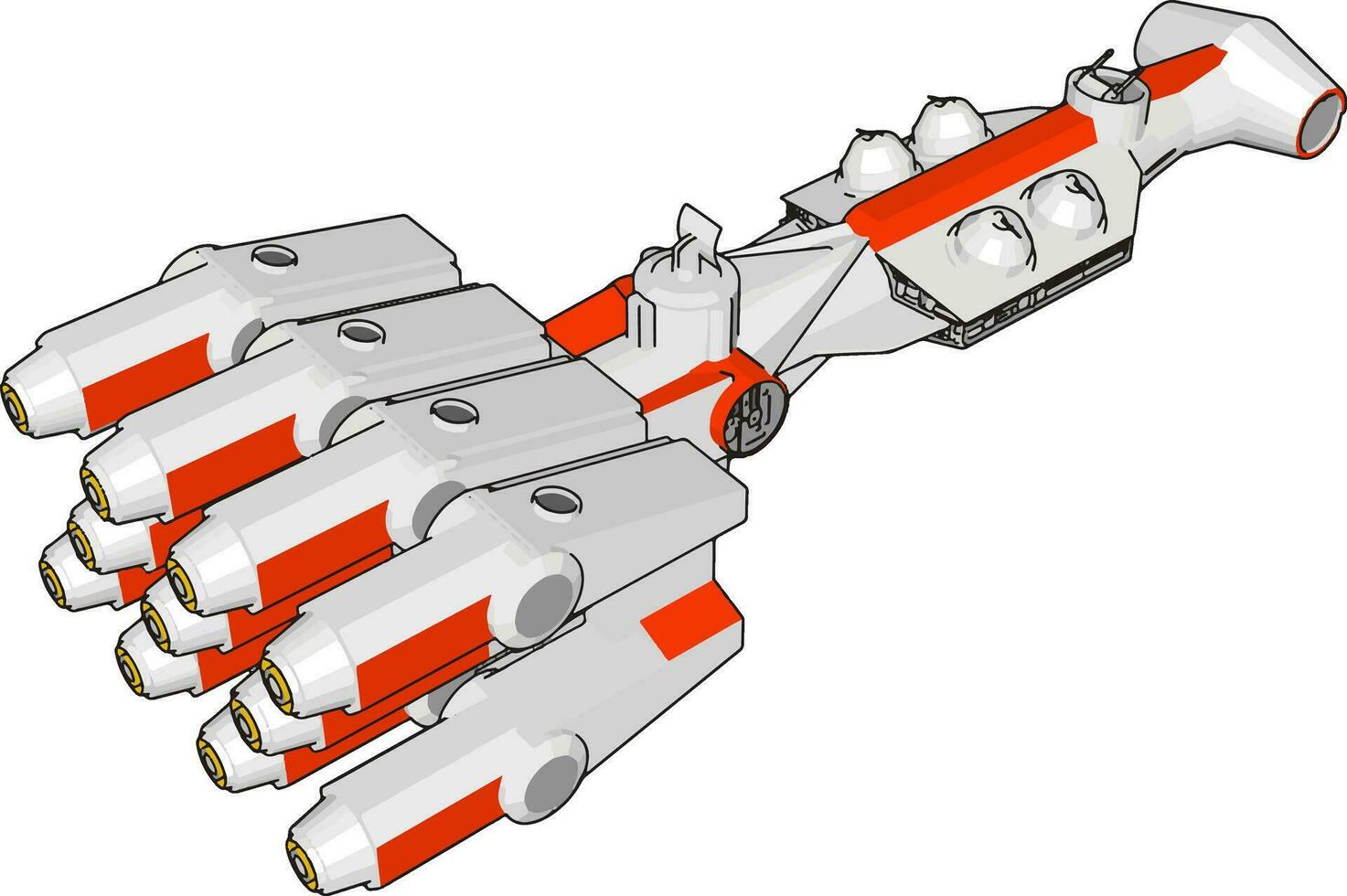 White and red fantasy spaceship vector illustration on white background