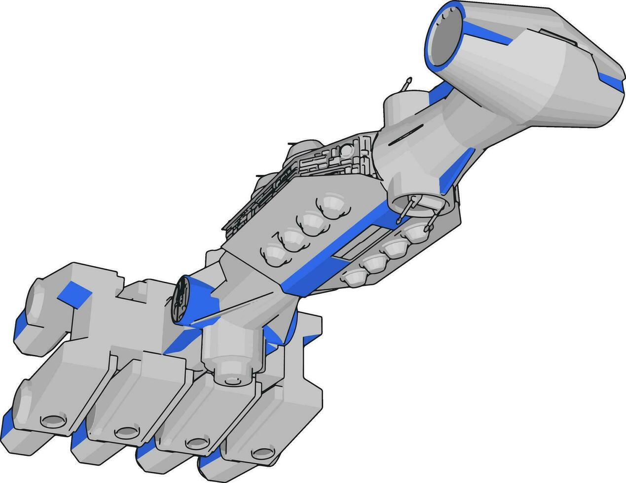 White and blue fantasy spaceship vector illustration on white background
