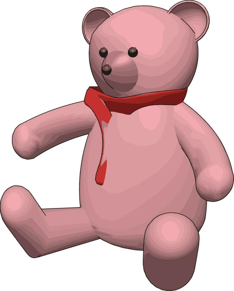 Pink teddy bear with red scarf vector illustration on white background