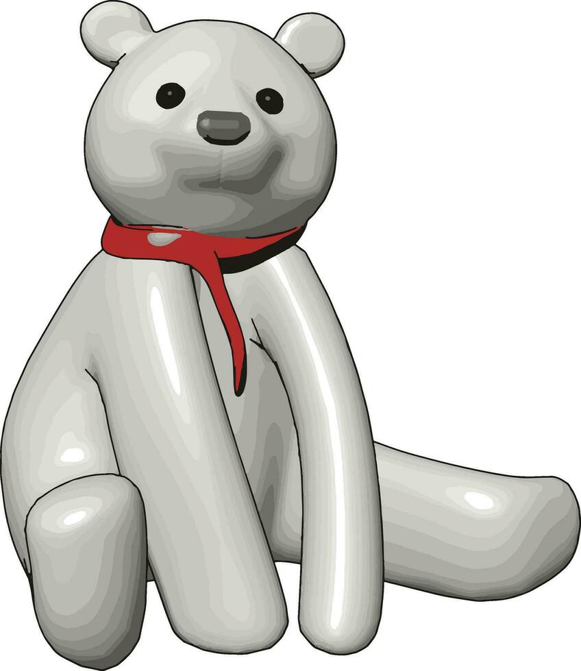 White teddy bear with red scarf vector illustration on white background