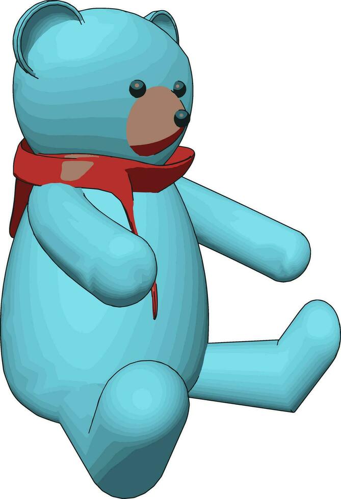 Blue teddy bear with red scarf vector illustration on white background