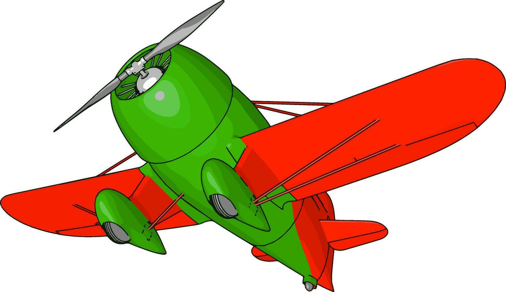 Viejo avión retro verde y rojo, ilustración, vector sobre fondo blanco.